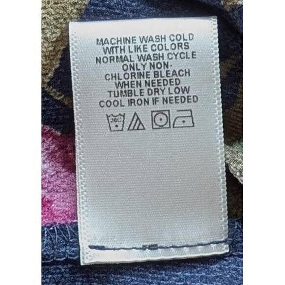 West Kei Floral Blouse Medium P Navy Pink Orange Green Tie Waist Half Sleeve - Picture 12 of 12